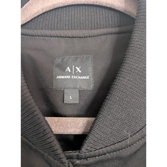 ARMANI EXCHANGE A/X Jacket Bomber Black Satin White Gold Snap Closure Sz L - Picture 2 of 5